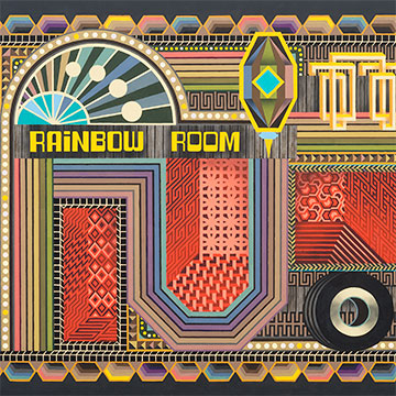 colorful, geometric abstract work of art featuring the words Rainbow Room